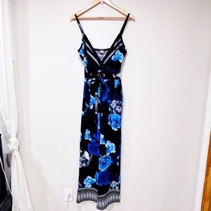 VENUS | Black & blue floral wrap jumpsuit | Soft drape style | Small *